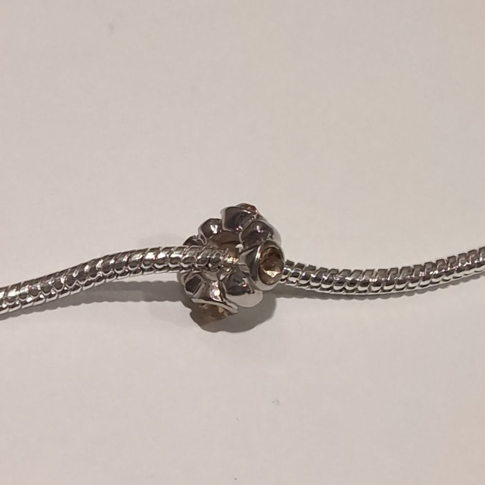 Silver Yellowish Amber Rhinestones Spacer Charm for Pandora Style Bracelet‎ - Picture 3 of 4